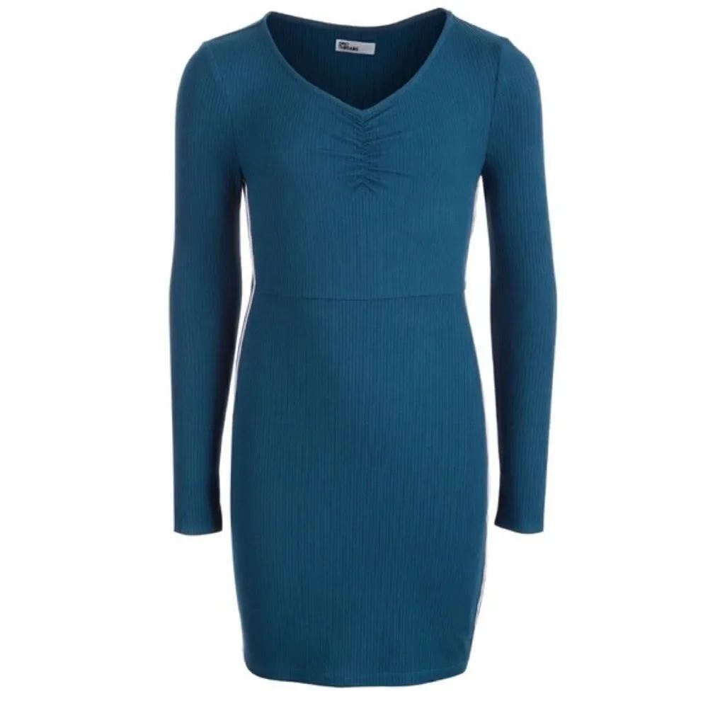 Epic Threads Girls Salem Blue Long Sleeve V-Neck Side Stripe Dress Size XL